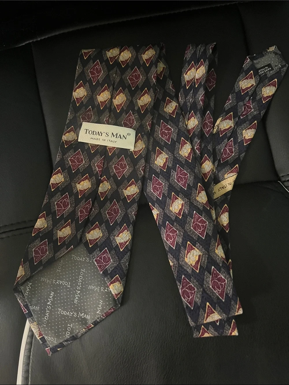 #3080*”58” Inch Long: Today’s Man Men’s Navy Patterned Silk Tie - Burgundy & Gol